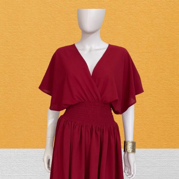 Flowy Sleeve Ruched Waist Dress