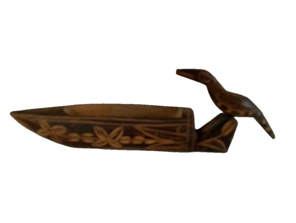 Carven wooden canoe key tray