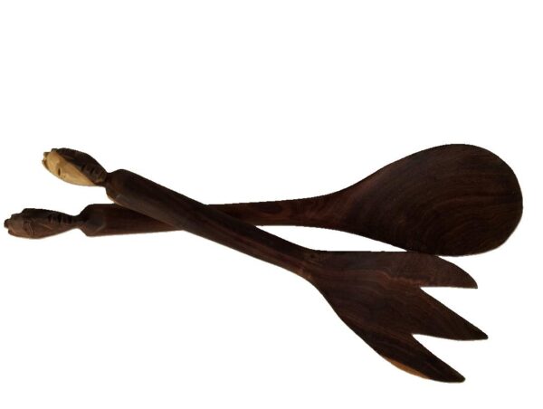 Carved Hard Wood Salad Servers