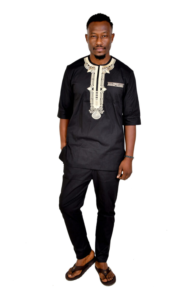 Men's African Embroidered Top and Trousers - Image 3