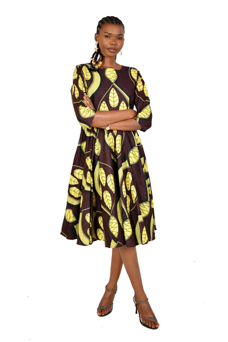Three Quarter Sleeve Knee Lenght Kitenge Dress