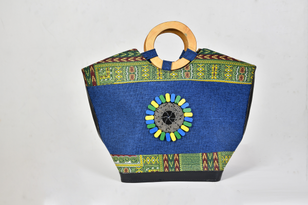 Wooden Handle Kitenge Tote Bag – African Print Handbag | Handmade Women’s Accessory