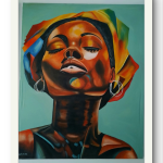 Original Signed African Portrait of a Woman with Colorful Headwrap- I am Proud I am Strong