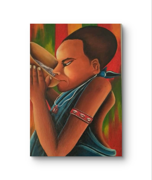 Original Painting on Canvas – African Child Drinking from a Calabash