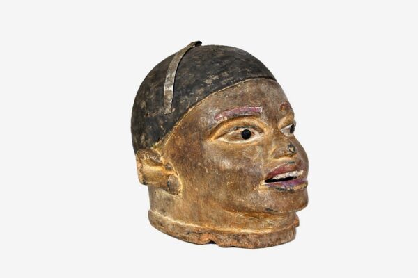 Vintage Makonde Lipiko Mask – Hand-carved African Helmet Mask – East African Tribal Art from Tanzania – 1990s with Stand