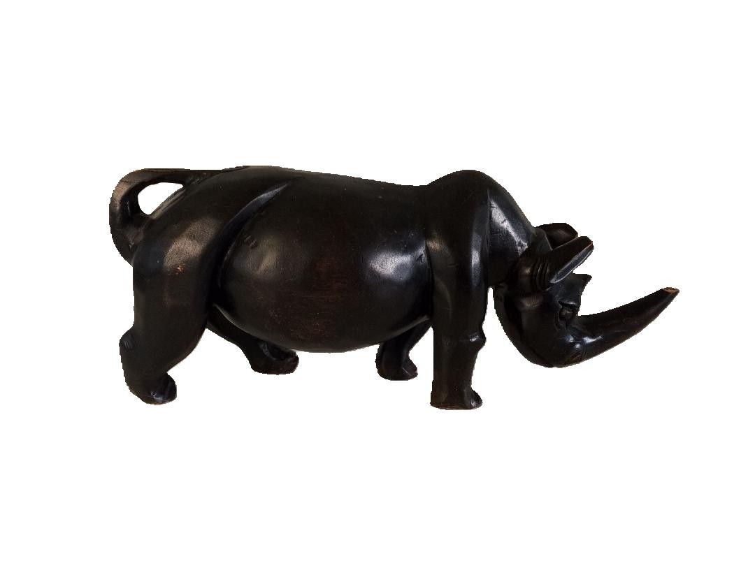 Hand-Carved Hardwood Rhino Sculpture, a powerful example of African Artifacts Heritage