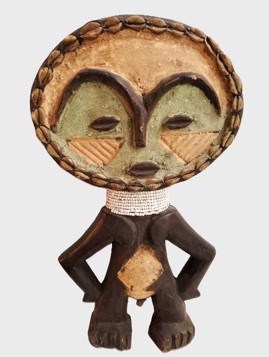 Songye-Inspired African Male Fertility Figure - Hand-Carved Kapok Wood with Cowrie Shells & Beads